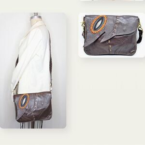 Atlas Goods Handmade Bohemian Brown Stingray Leather Evil Eye Messenger Bag